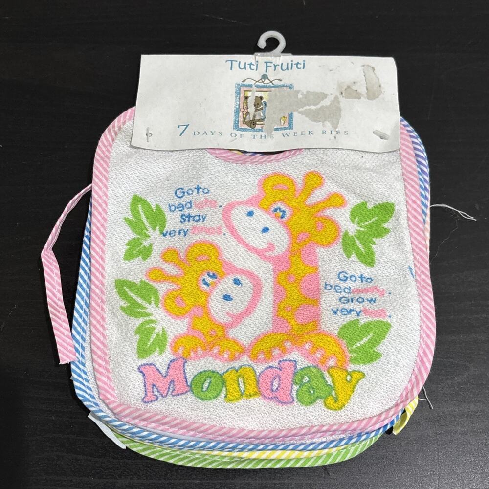 Vintage Baby Bibs DAYS OF THE WEEK Tuti Fruiti COMPLETE SET of 7 NIP